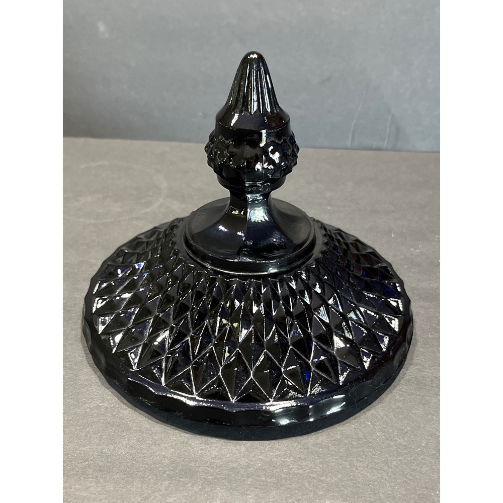 Vintage Black Amethyst Glass Diamond Point Replacement Lid for Candy Dish 5.25in